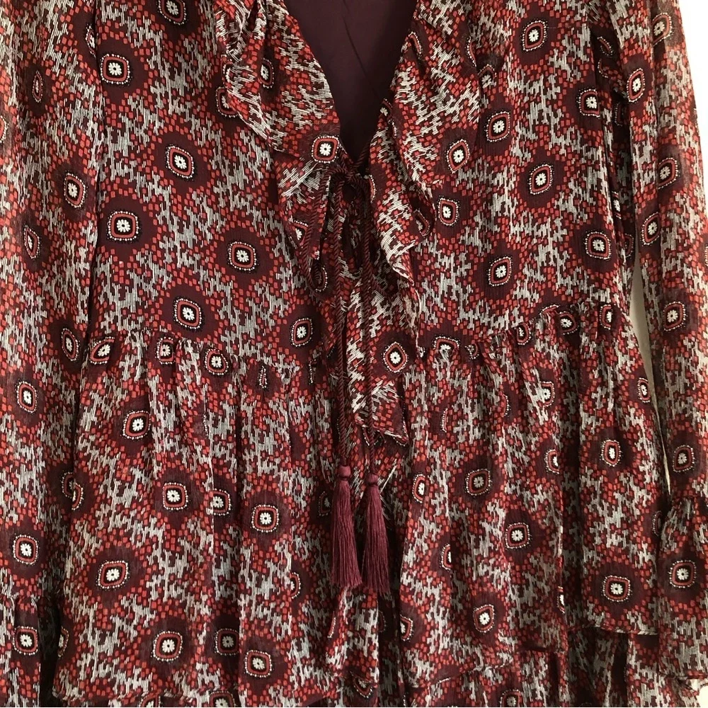 100% Silk Cinq á Sept Jasmine Floral Ruffle Fringe Dress - Picture 8 of 14